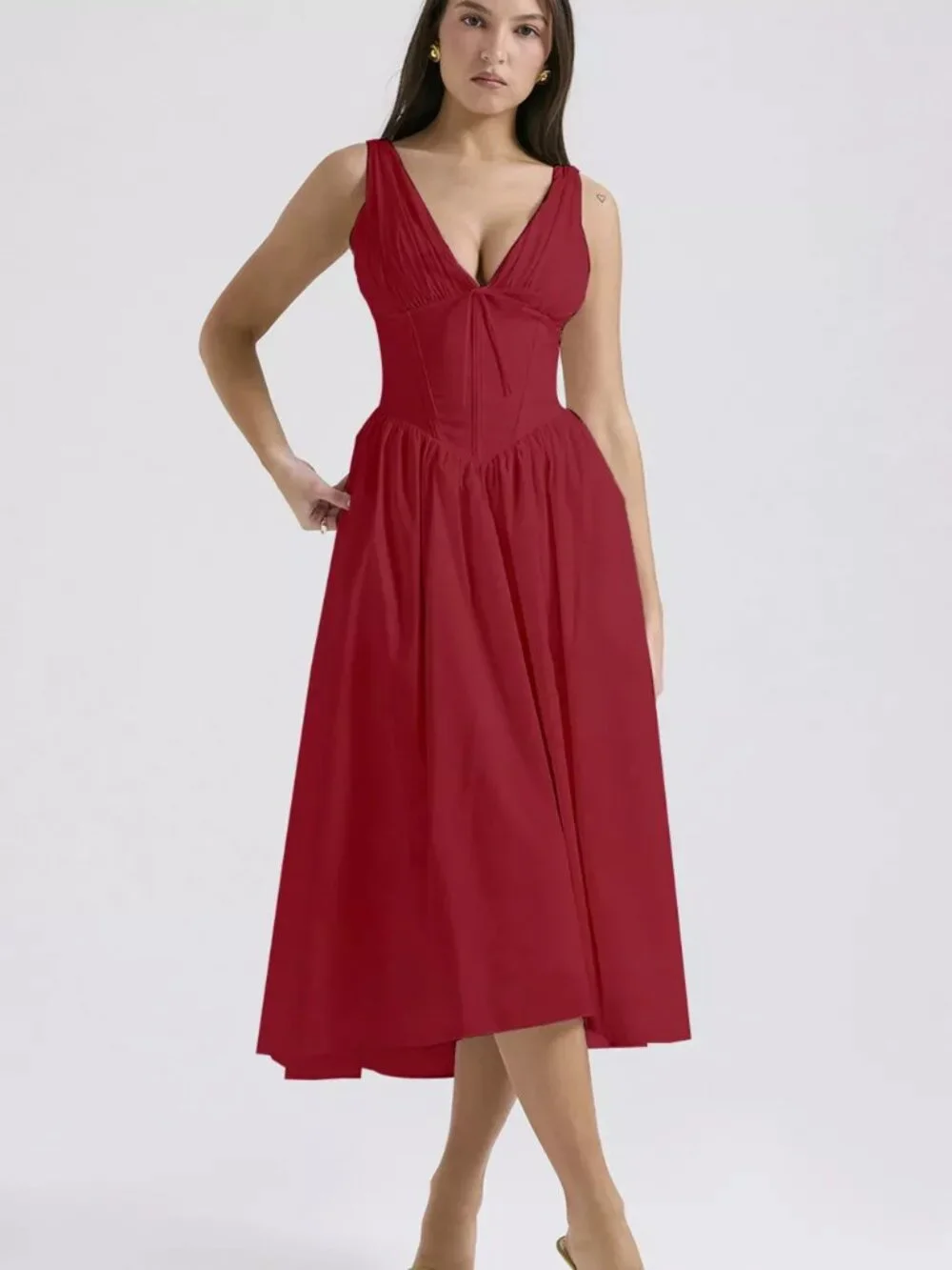 V-Neck Sleeveless Midi Dress - Picture 10 of 16